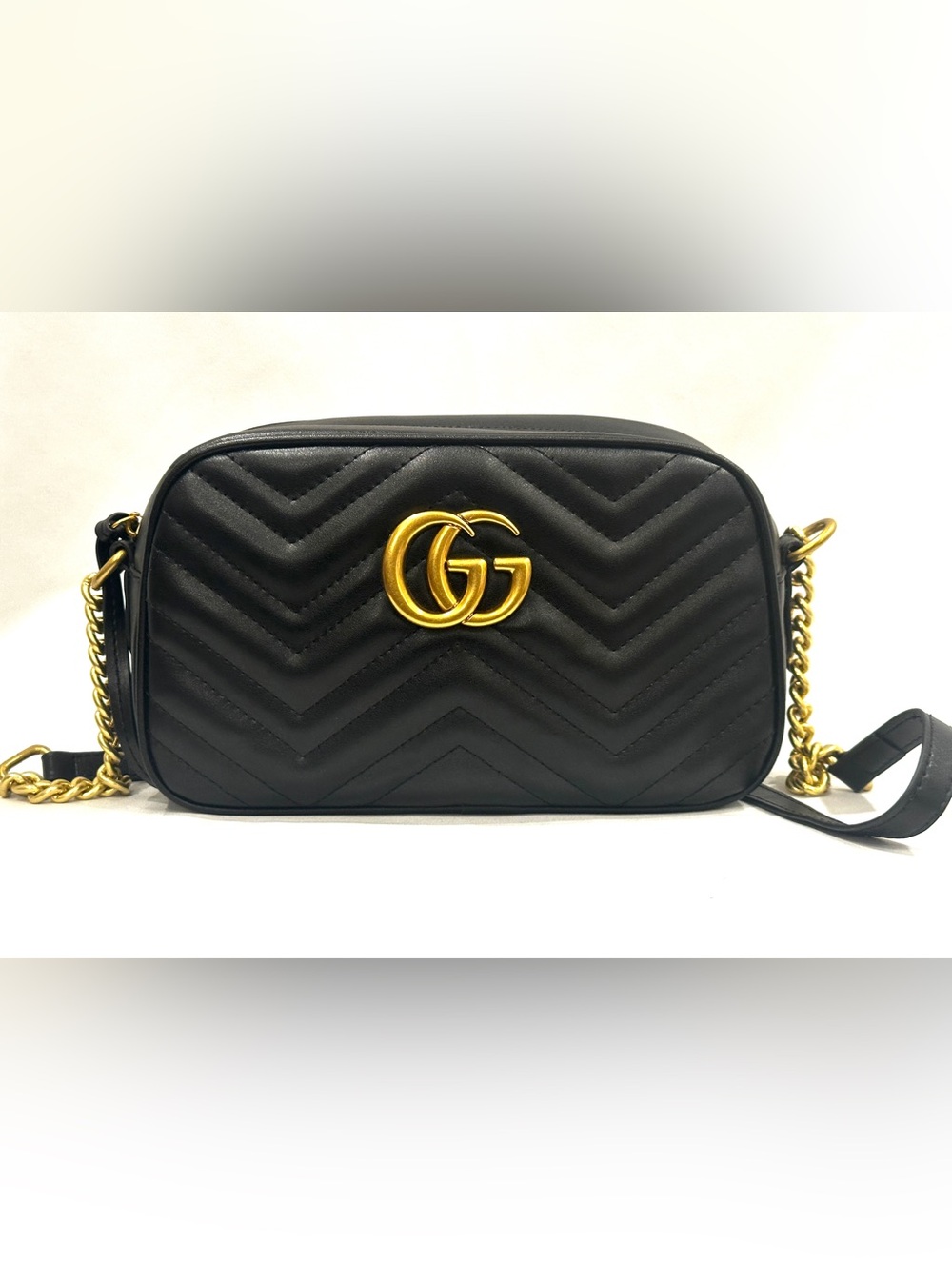 Gucci Black Chevron Leather Crossbody with Gold GG